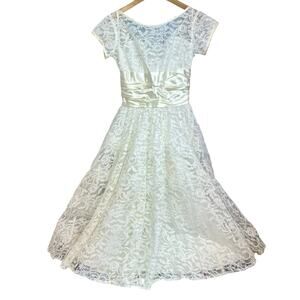 Lorrie Deb 1950s Cream White Lace Dress Union Made Vintage Wedding Fit Flair